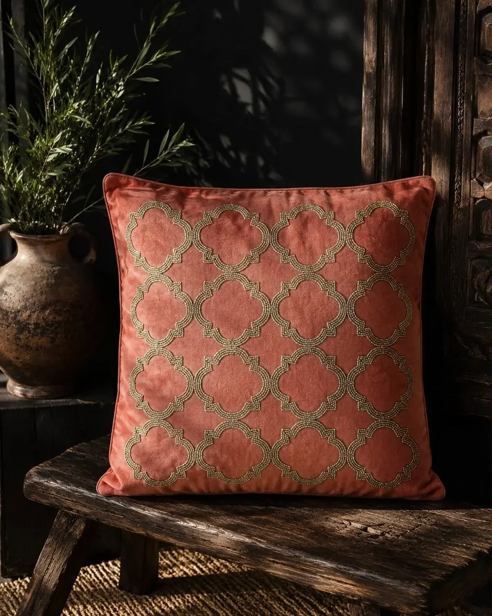 Vintage Pier 1 Pillow Cover Geometric Rust 18